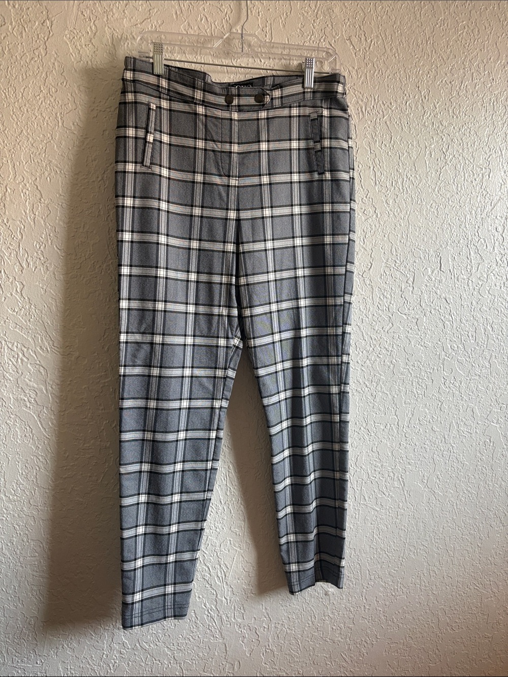 Soho Gray and Black Plaid Women's Trousers